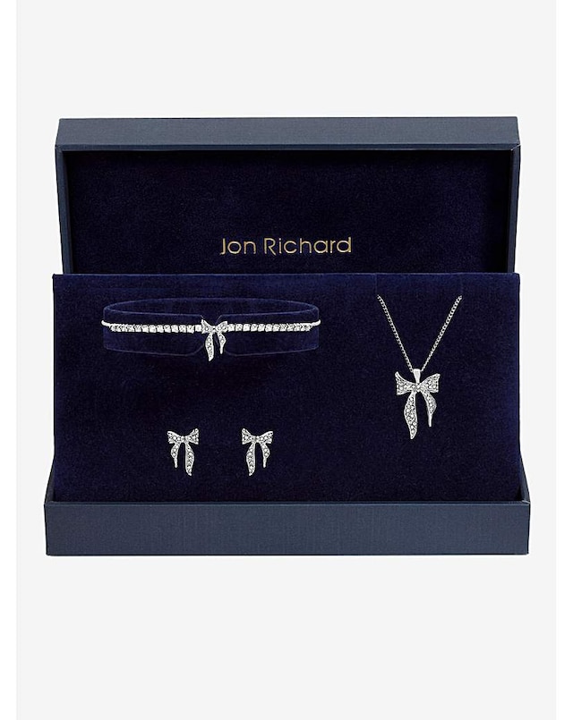 Jon Richard Silver Plated and Pave Bow Trio Set - Gift Box