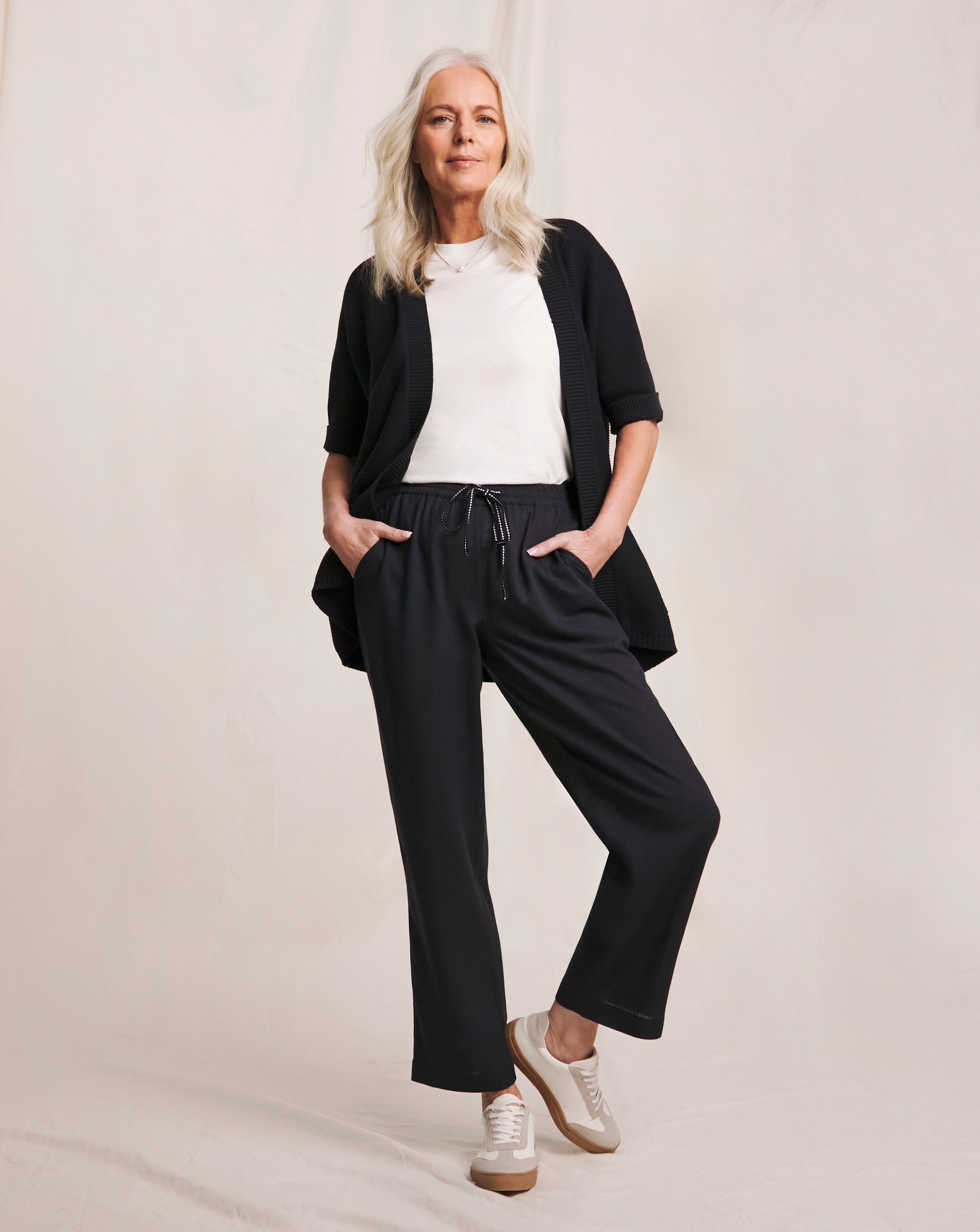 Julipa Navy Tapered Linen Mix Trousers