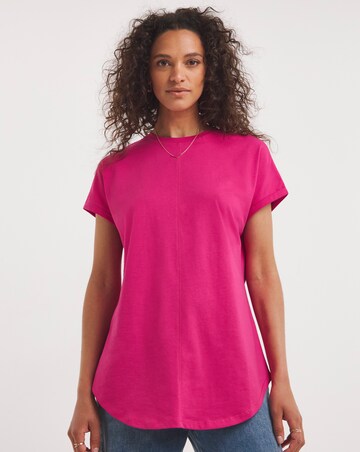 Bright Pink Short Sleeved Curved Hem Longline Top