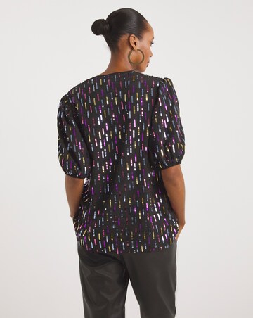 Puff Sleeve V Neck Sequin Top