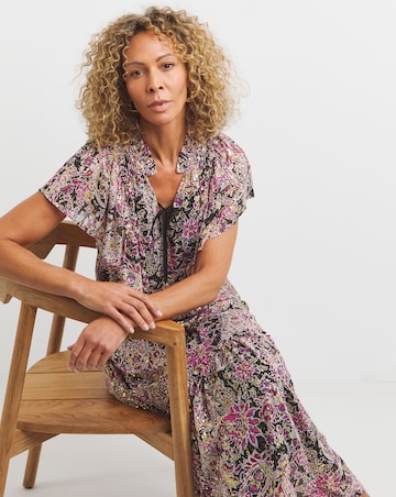 Jo by Joanna Hope Gold Foil Frill Shoulder Maxi Dress