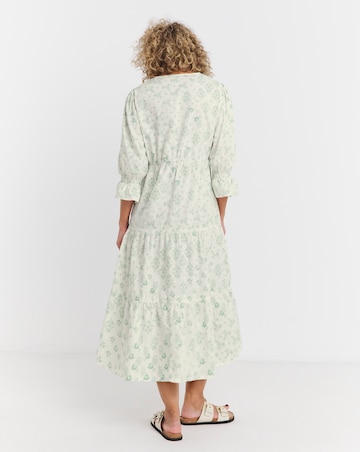 Cotton Dobby Button Through Dress With Puff Sleeve