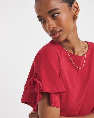 Pure Cotton Crew Neck Tie Sleeve T-Shirt