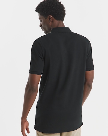 Pure Cotton Black Pique Polo Extra Long Length- Black