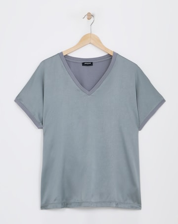 Grey V Neck Satin Front Top