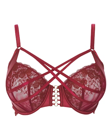 Figleaves Audrey Strapping And Embroidery Balcony Bra B-G - Redcurrant