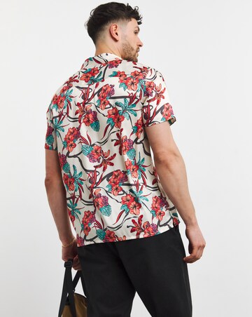 Coral Floral Print Cuban Collar Shirt