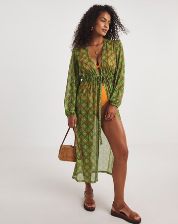 Chelsea Peers Tie Front Palm Print Kaftan