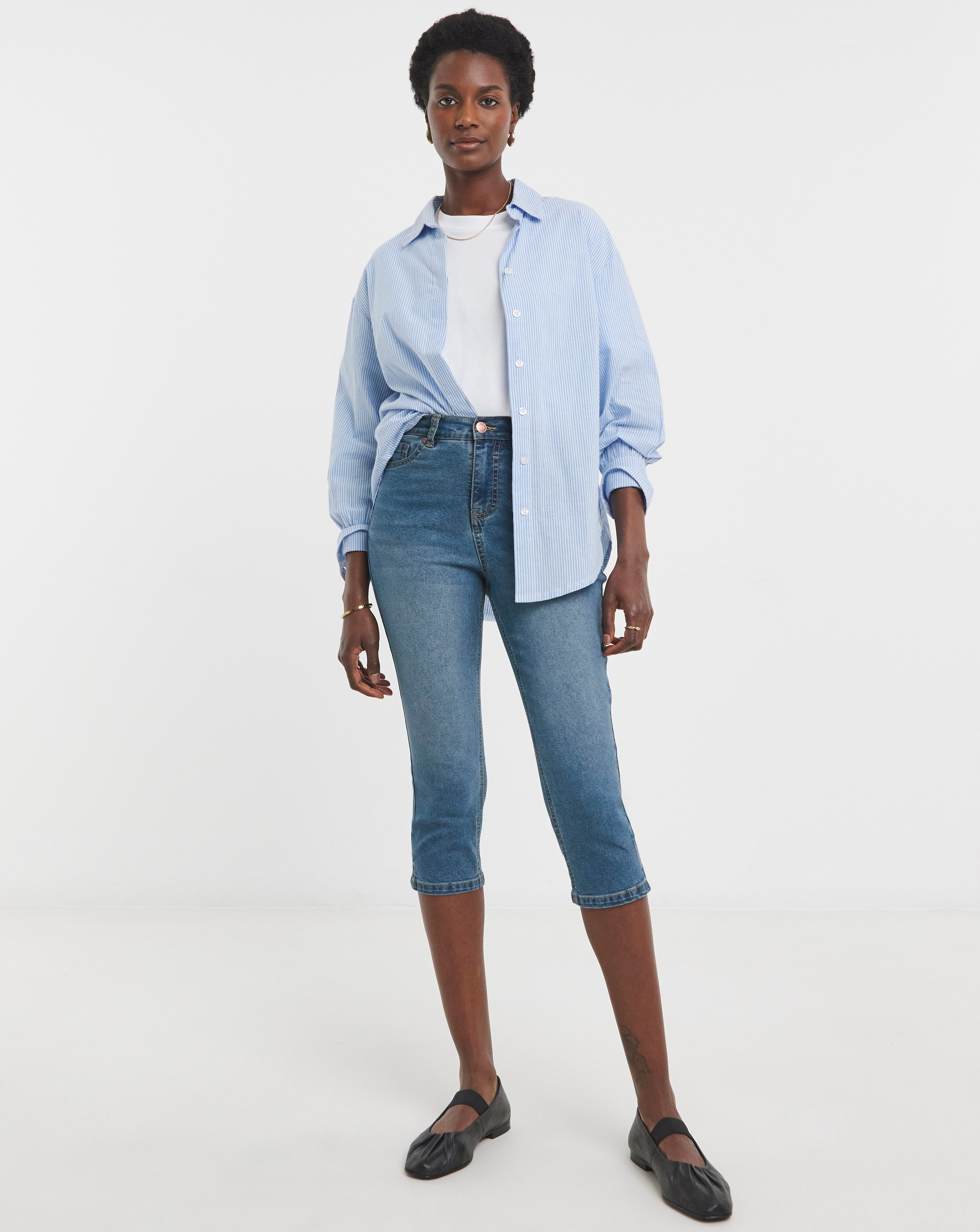 Mid Blue Denim Capri Jeans