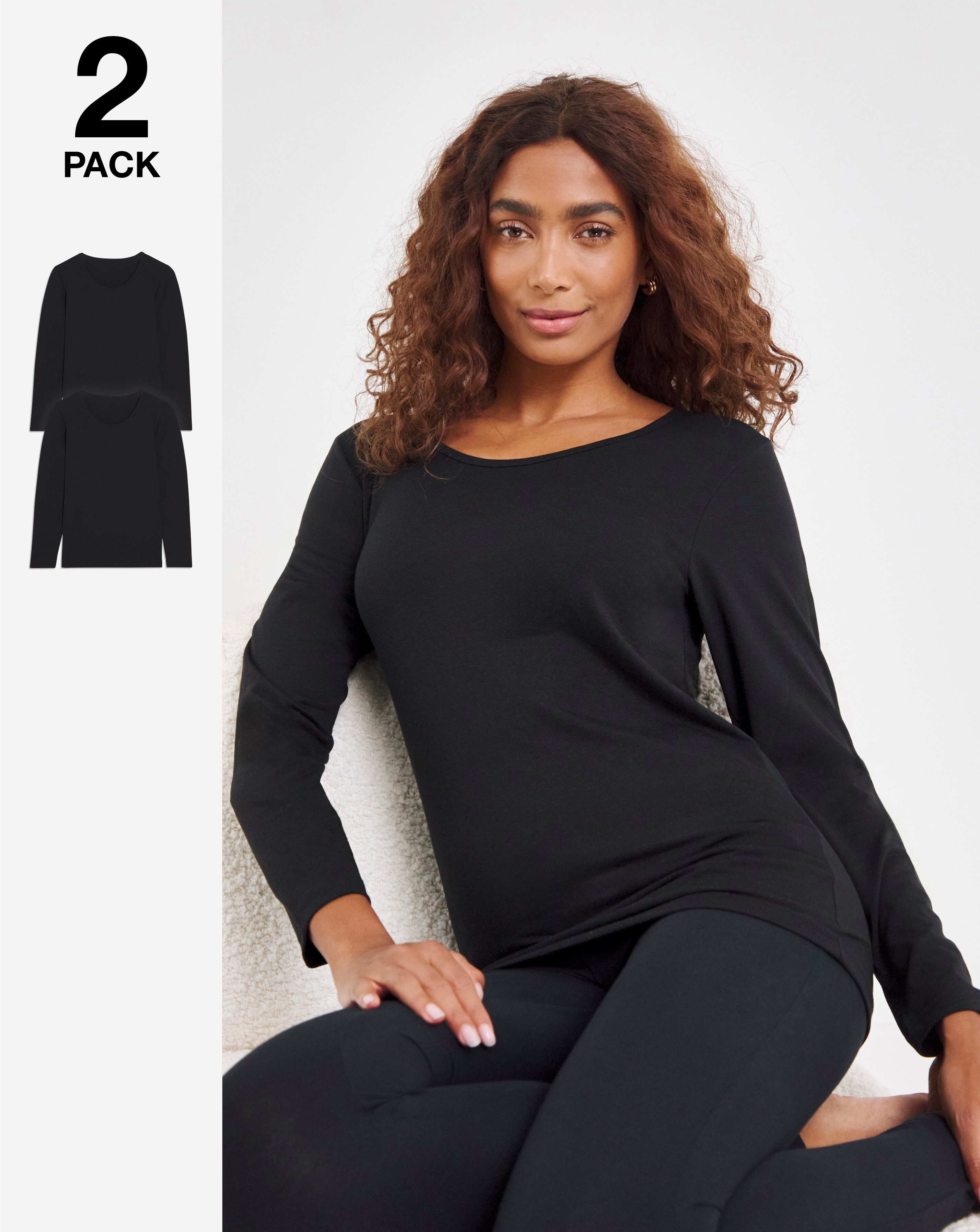 Pretty Secrets (2 Pack) Thermal Long Sleeve Tops Black