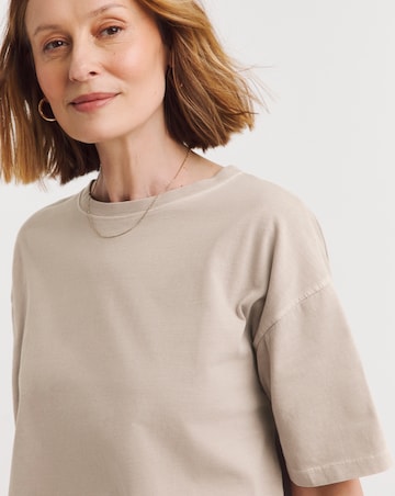 Pure Cotton Oatmeal Dropped Shoulder Oversized T-Shirt