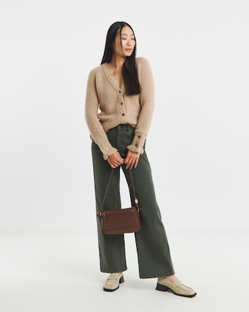 Camel Frill Sleeve Fluffy Yarn Cardigan