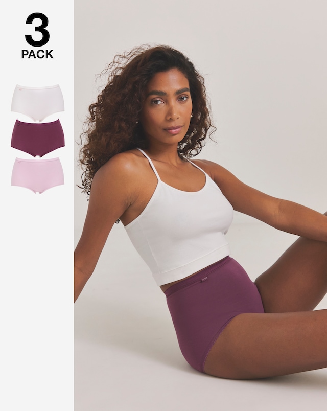 Sloggi (3 Pack) Basic Maxi Knicker, Pale Pink/Mid Pink/Plum