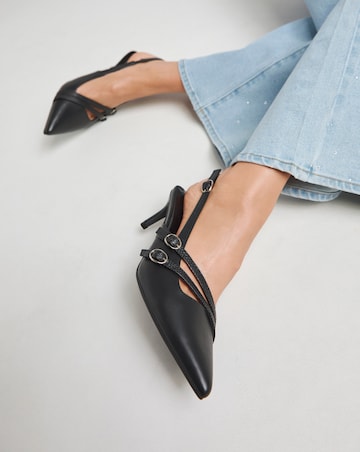 Montana Buckle Detail Kitten Heel Slingbacks - Wide Fit (E)