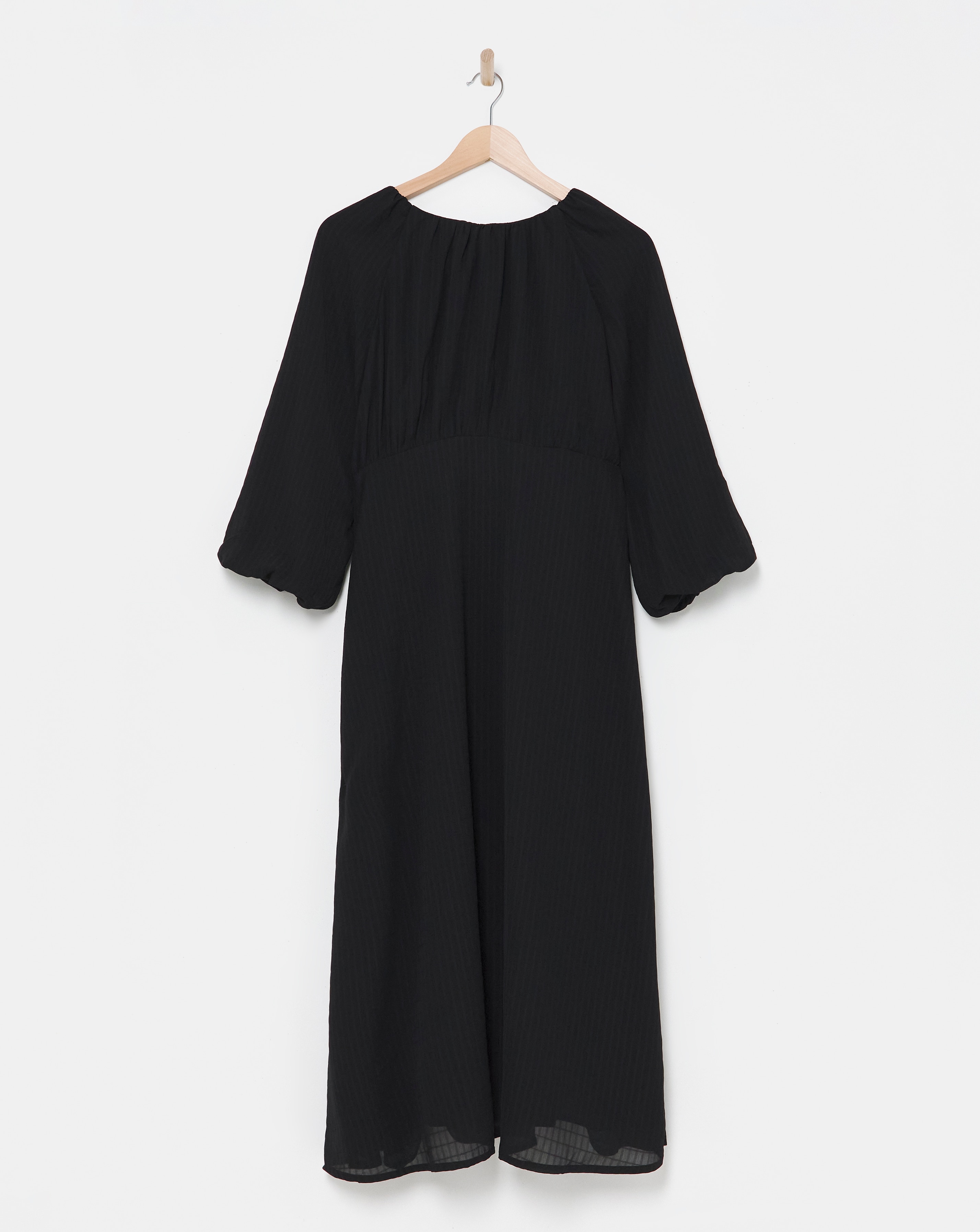 Black Textured Puff Sleeve Tie Back Smock Dress | JD Williams