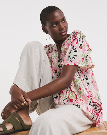 Textured Crinkle Frill Detail Angel Sleeve Top