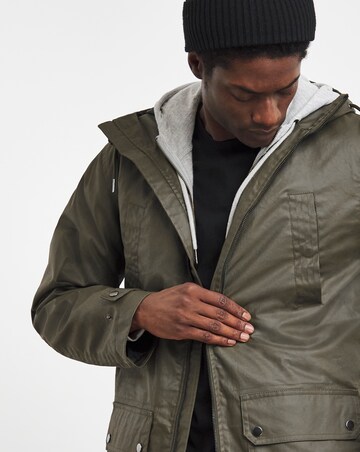 Khaki Cotton Wax Zip Up Jacket