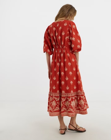 Border Print Batwing Smock Dress