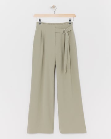 Textured Wide Leg Belted Trouser