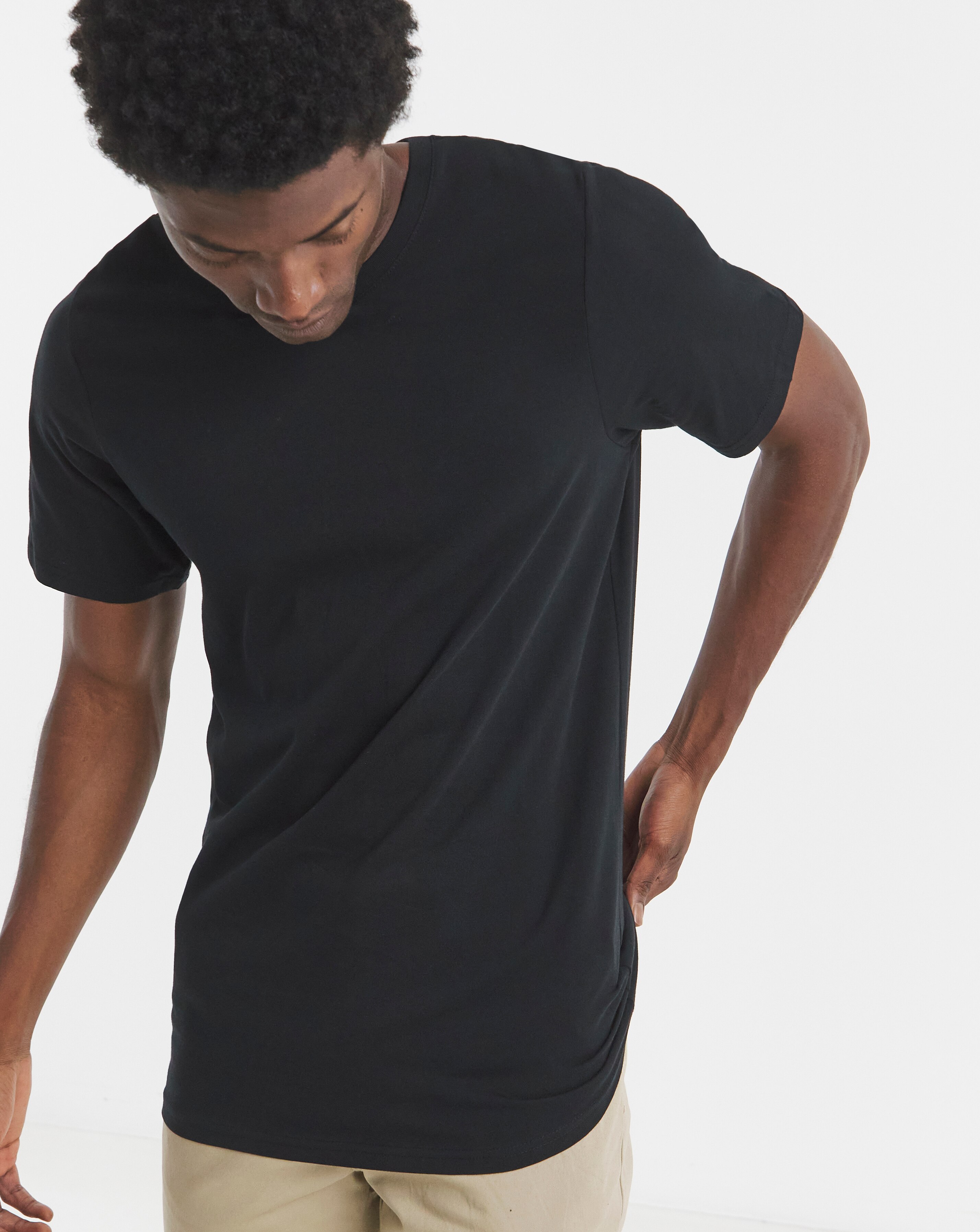 Pure Cotton Crew Neck T-Shirt Extra Long- Black
