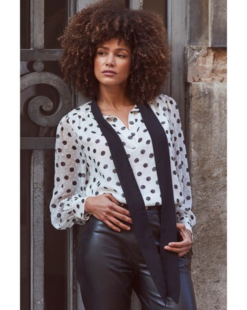 Sosandar Contrast Neck Polka Shirt