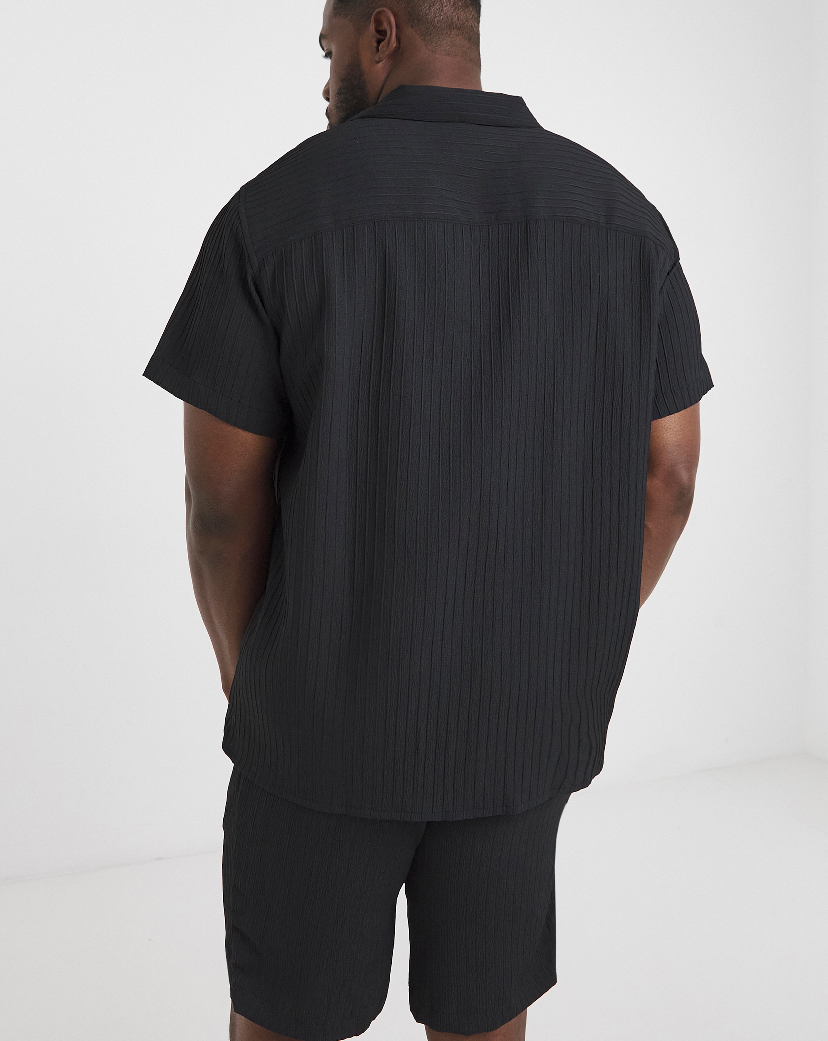 Jack & Jones Textured Shirt & Short Set - Black | JD Williams