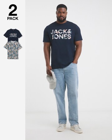 Jack & Jones Floral Logo T-Shirt 2 Pack - Navy