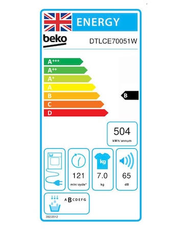 Beko DTLCE70051W 7kg Condenser Dryer White