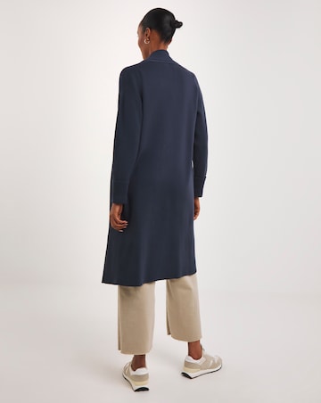 Navy Collar Detail Longline Coatigan