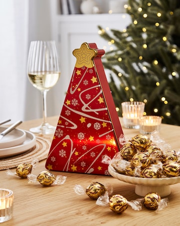 Baileys truffles in Christmas tree tin