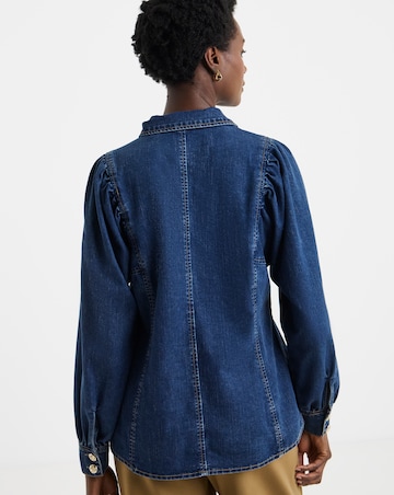 Pure Cotton Mid Blue Volume Sleeve Denim Top