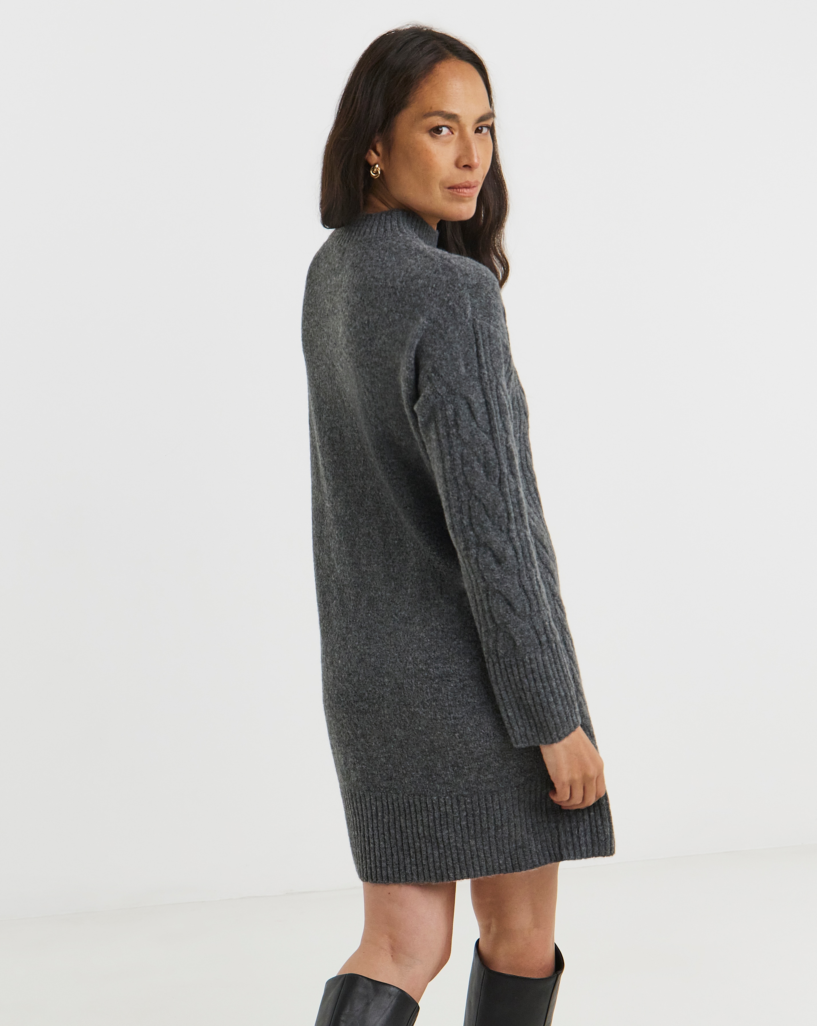 Cosy Yarn Charcoal Cable Knitted Jumper Dress | JD Williams