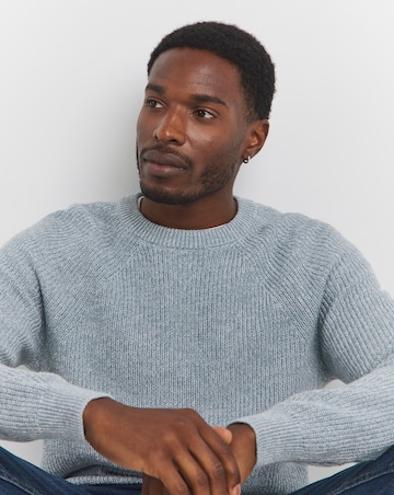 Blue Twisted Knit Crew Neck Jumper