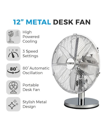 Tower 12 Silver Chrome Metal Desk Fan