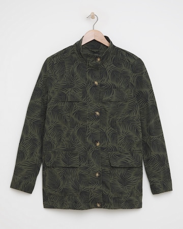 Khaki Leaf Print Utility Jacket