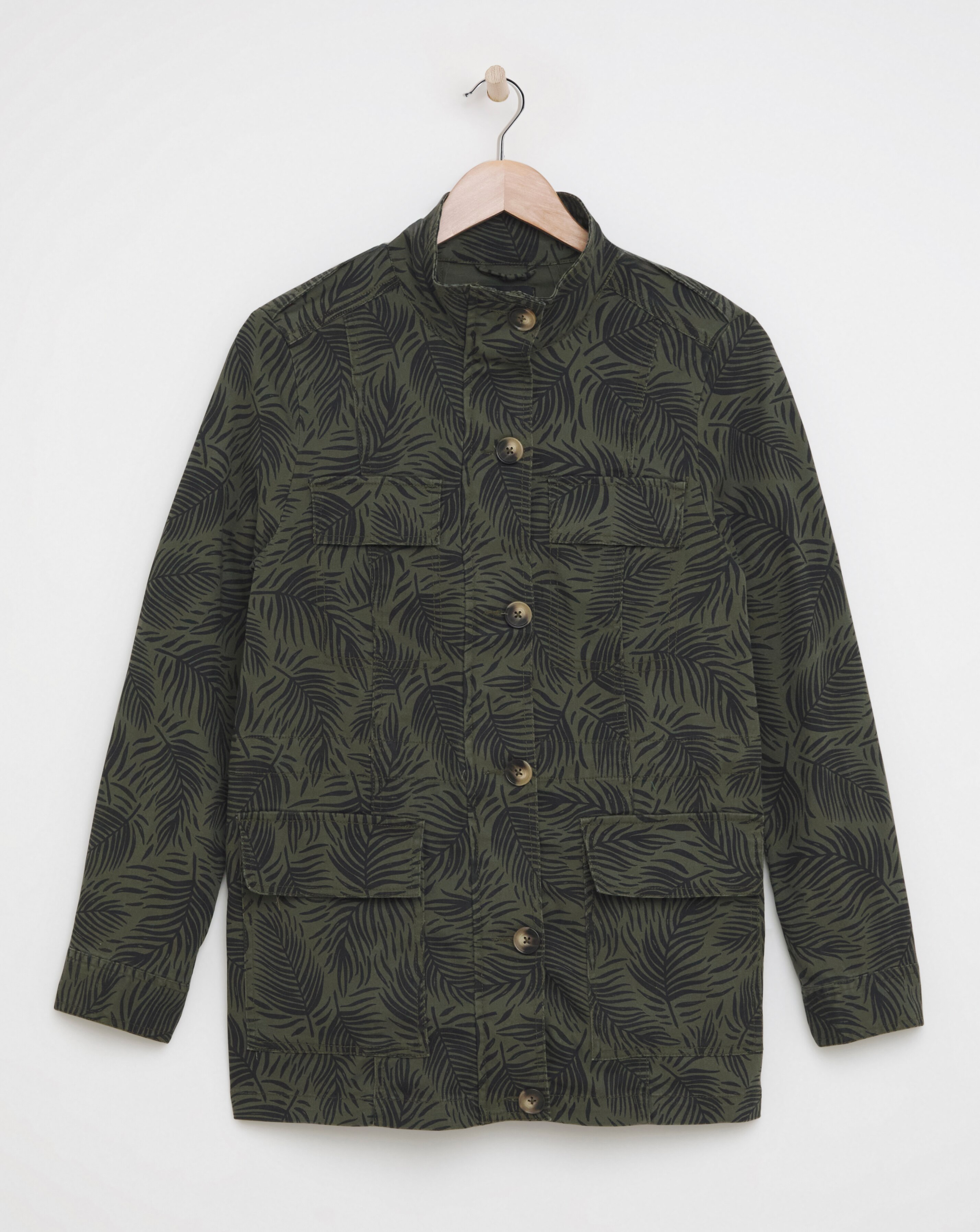 Khaki Leaf Print Utility Jacket