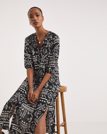 Kaftan Button Through Shirt Dress With Side Slits