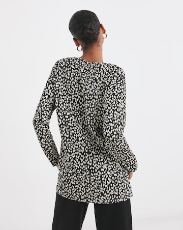 Pure Cotton Striped Animal Print Slouch 3/4 Sleeve Longline Top