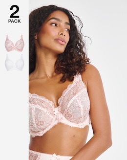Pretty Secrets (2 Pack) Ella Lace Full Cup Wired Bras (B-J) Blush/White