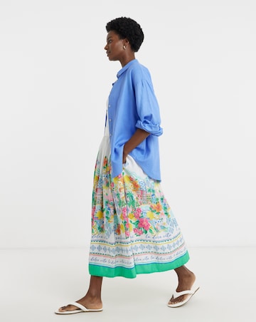 Linen Mix A Line Midi Skirt