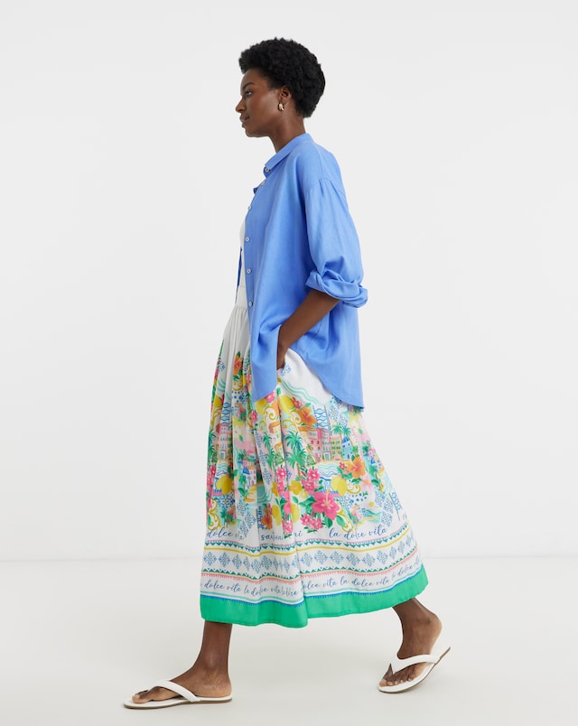 Linen Mix A Line Midi Skirt