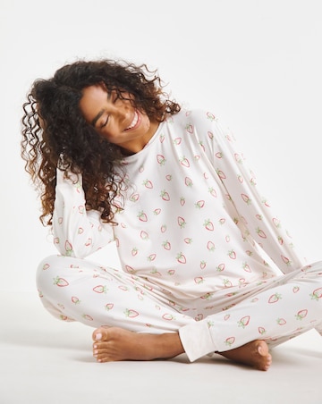 Chelsea Peers Jersey Ditsy Strawberry Print Crew Pyjama Set