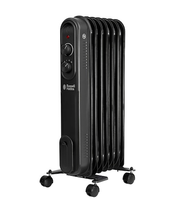 Russell Hobbs Matte Black 1.5kW 7 Fin Round Fin Oil Filled Radiator
