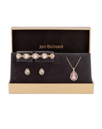 Jon Richard Gold Plated and Pink Pear Drop Trio Set - Gift Box