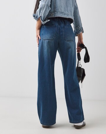 Mid Blue Elasticated Wide Leg Jeans