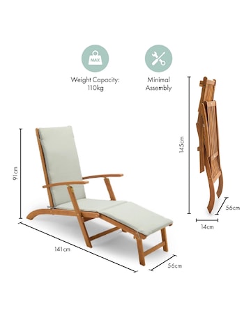 VonHaus Hudson Grey Garden Adjustable Sun Lounger with Cushion