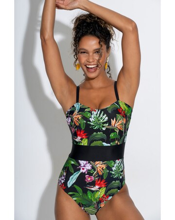 Pour Moi Palermo Panelled Tummy Control Swimsuit Black Tropic