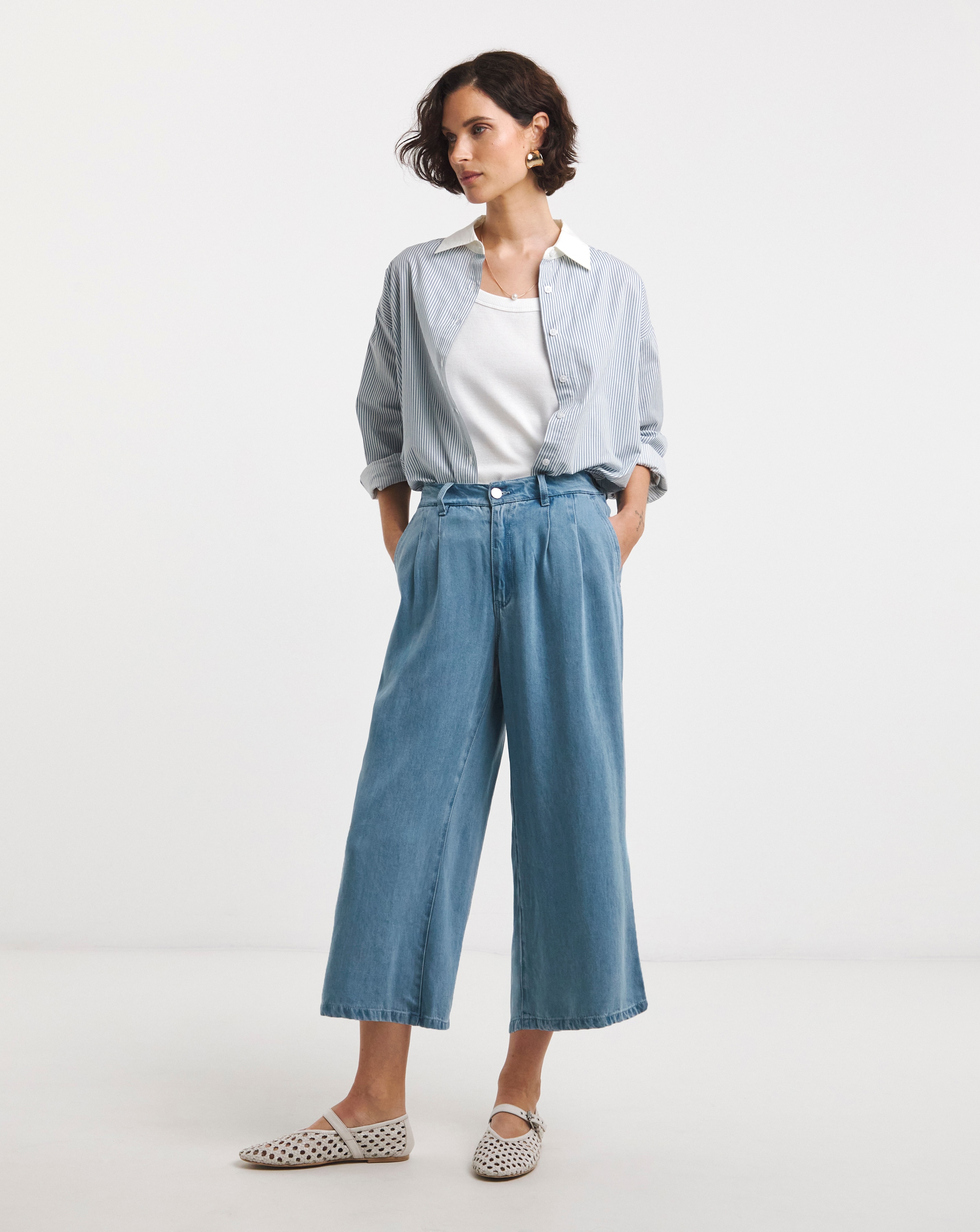 Wide Leg Crop Jeans with Tencel™ Lyocell