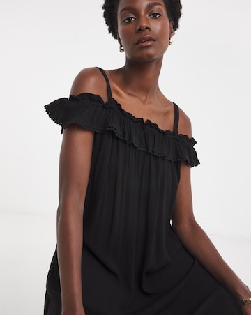 Frill Detail Bardot Crinkle Dress