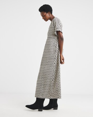 Collarless Placket Detail Smock Dress